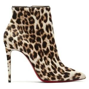 Christian Louboutin So Kate Booty 100 Black White Leopard Heel Ankle Boot 37.5